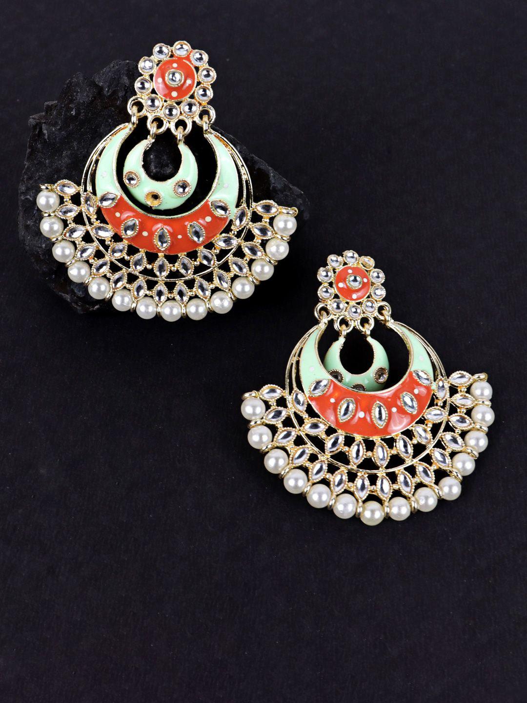 vaghbhatt gold plated floral design chandbalis earrings