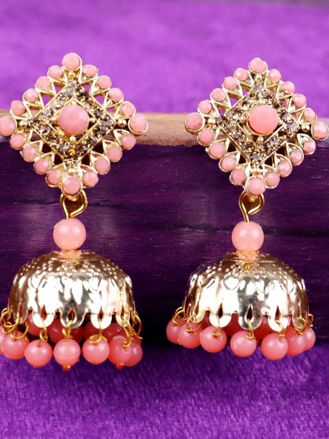 vaghbhatt gold plated geometric jhumkas earrings