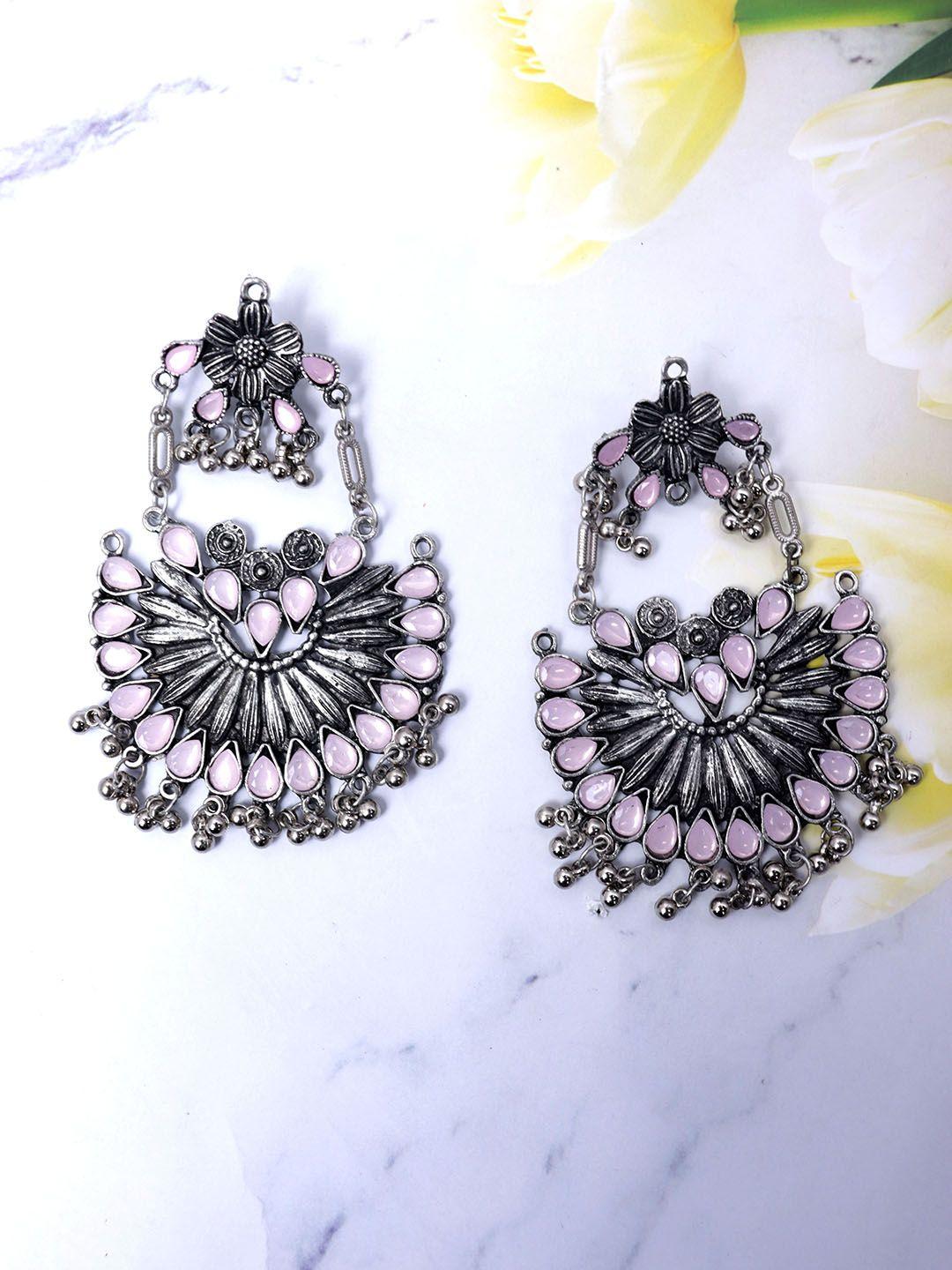 vaghbhatt pink & silver-toned contemporary chandbalis earrings