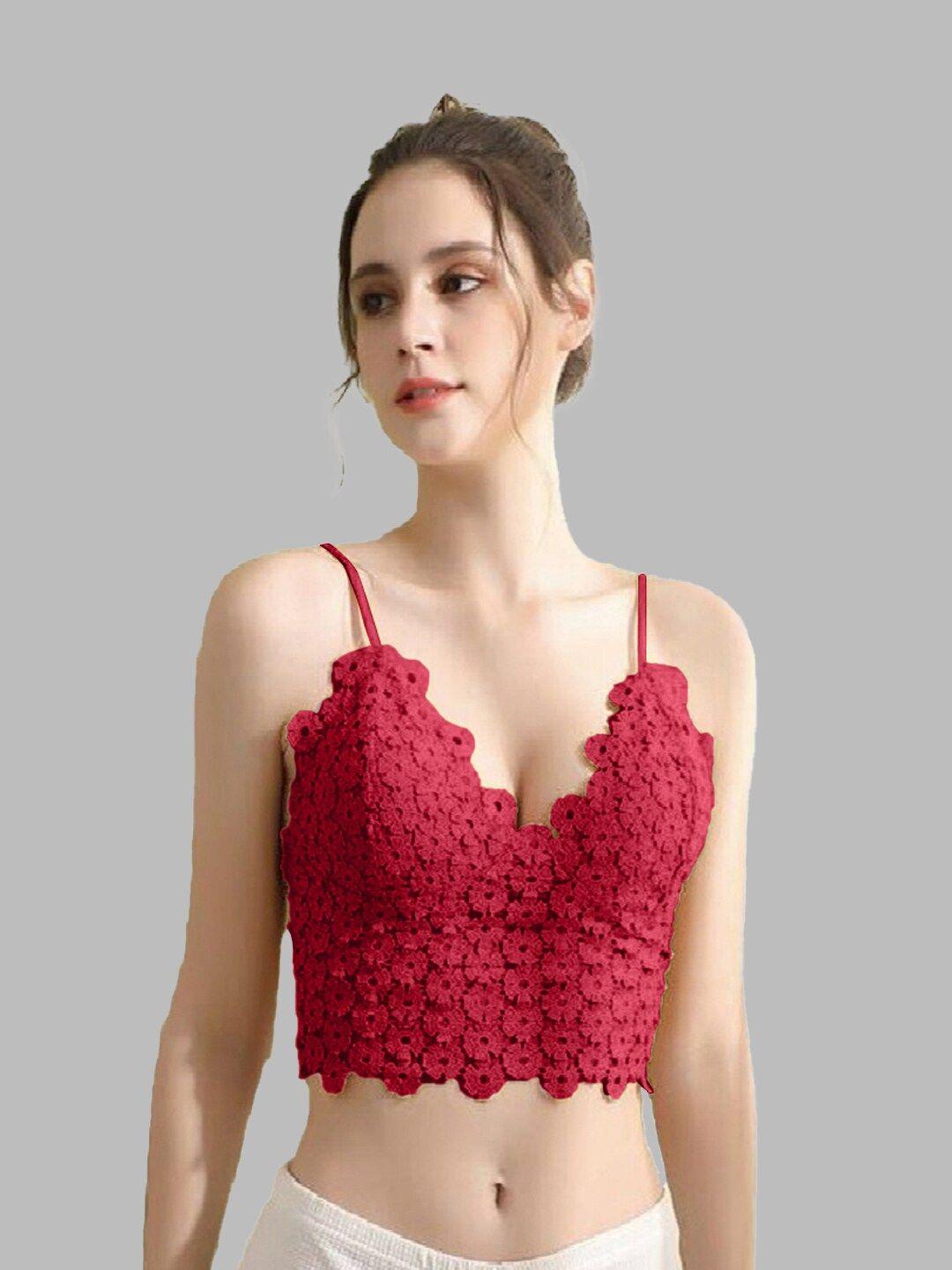 vaghbhatt red floral bralette bra half coverage