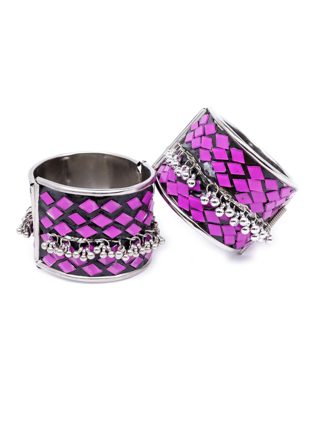 vaghbhatt set of 2 silver-plated oxidised cuff bracelets