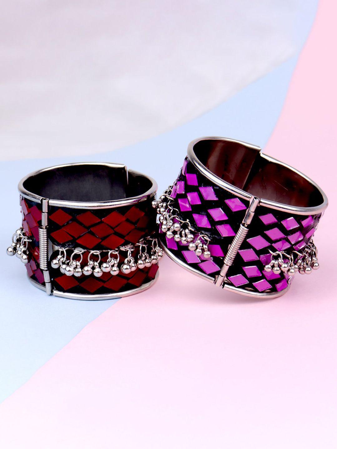 vaghbhatt set of 2 sterling silver mirror silver-plated cuff bracelet