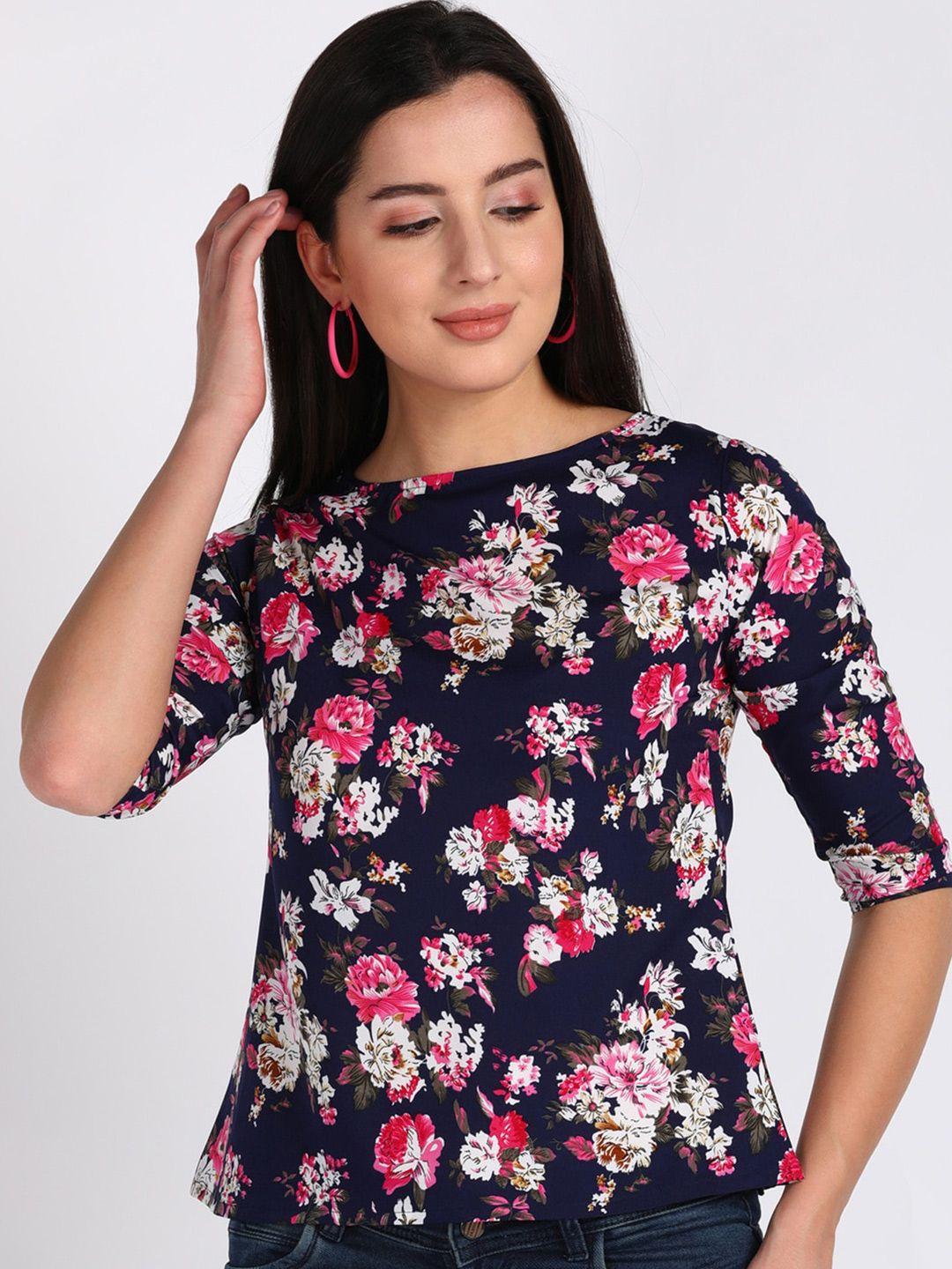 vahson floral printed boat neck top