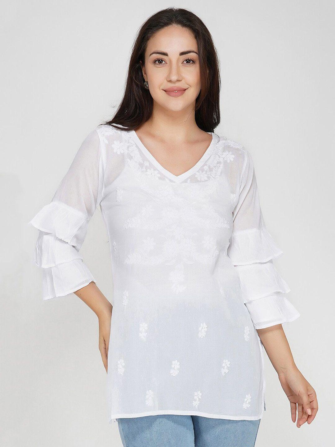 vahson women white embriodered pure cotton top