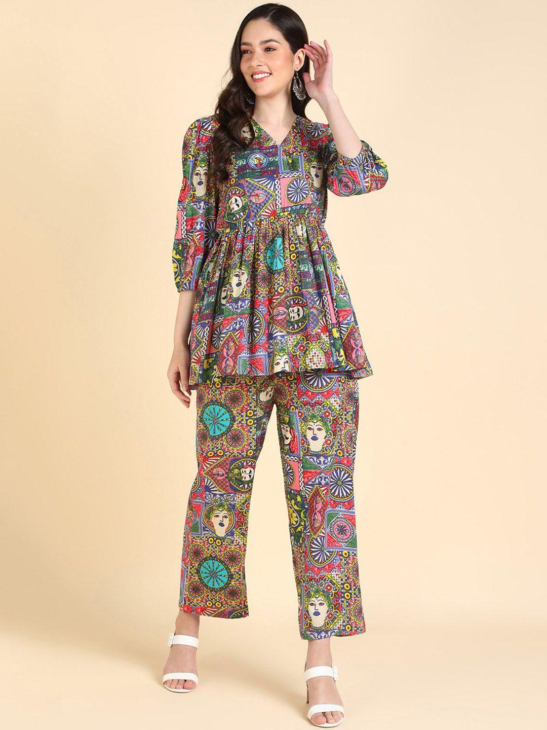 vahson conversational printed tunic & trousers