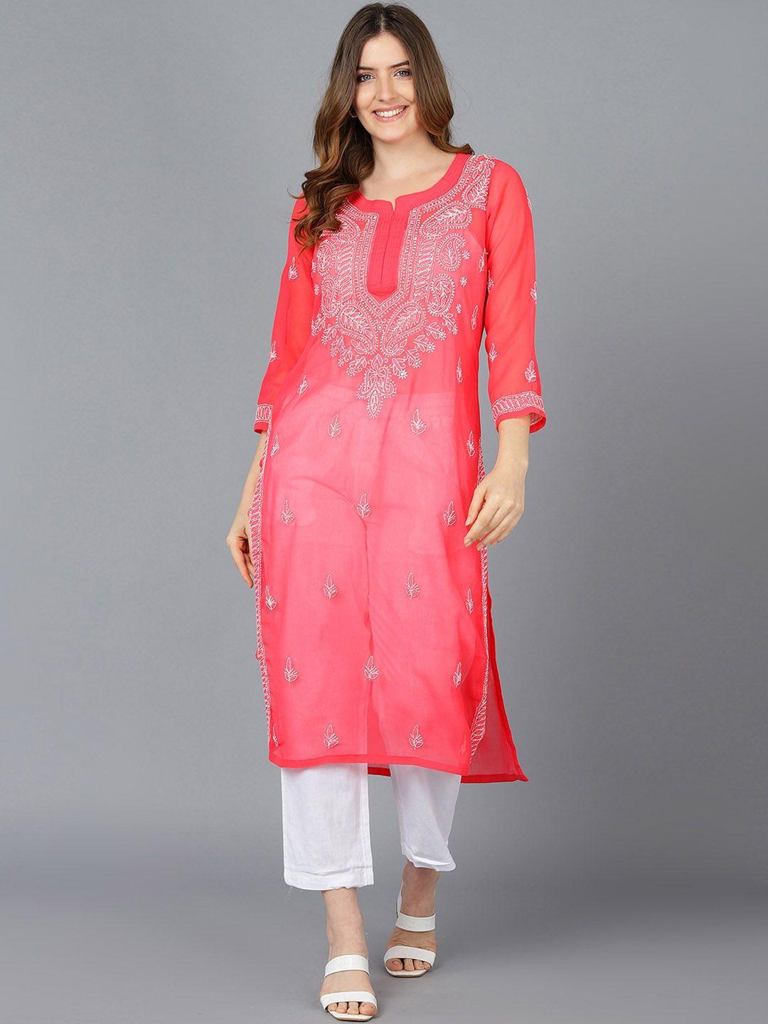 vahson ethnic motifs embroidered chikankari georgette kurta