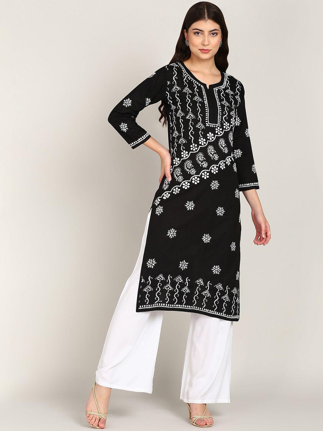 vahson ethnic motifs embroidered pure cotton chikankari kurta