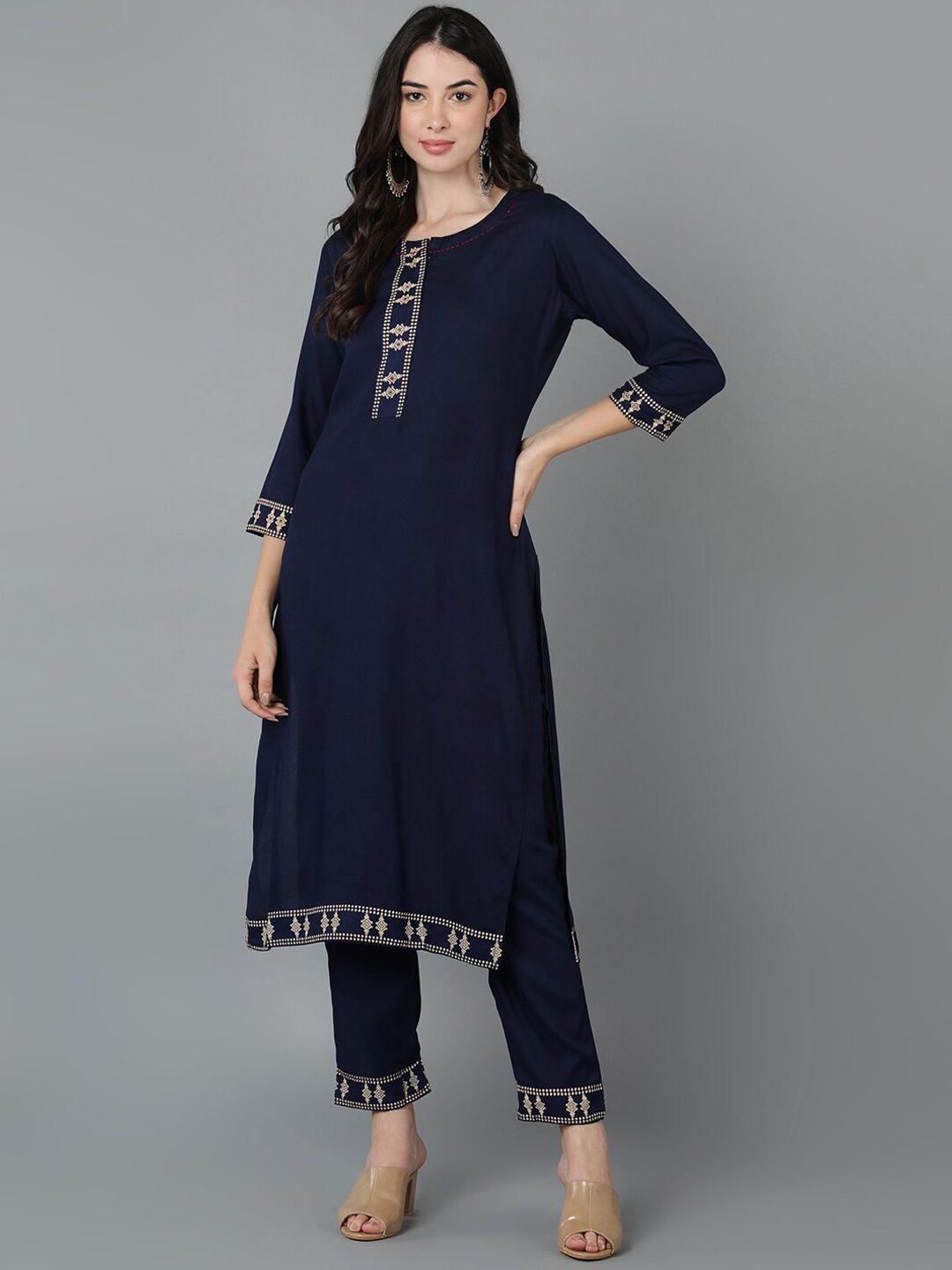 vahson ethnic motifs embroidered regular kurta with trousers