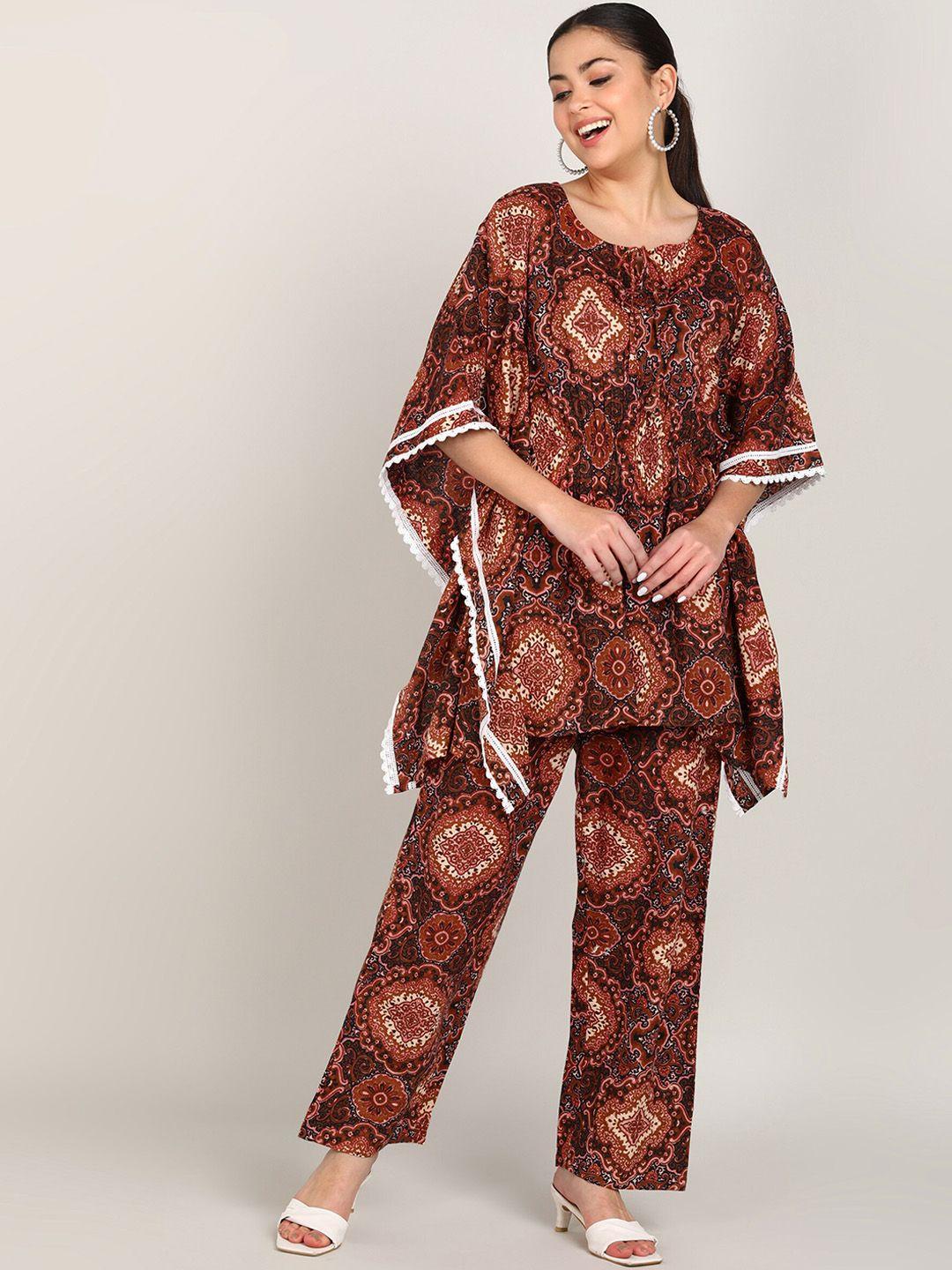 vahson ethnic motifs printed pure cotton kurti with trousers