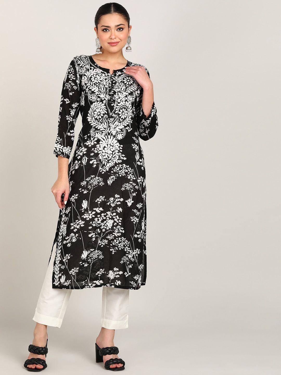 vahson floral embroidered chikankari cotton  kurta