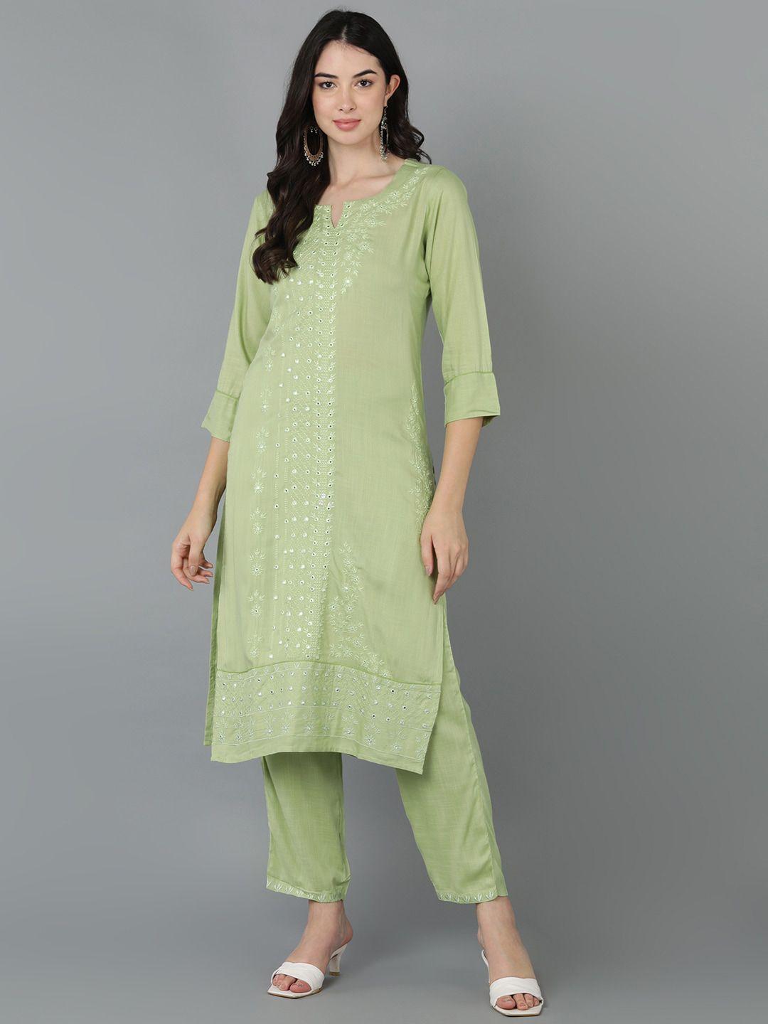 vahson floral embroidered mirror work kurta with trousers