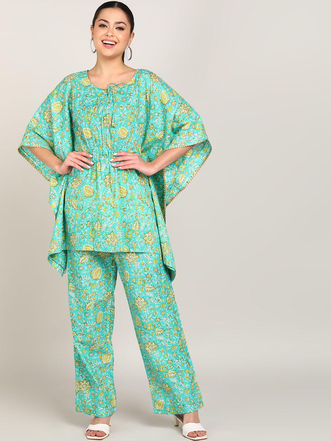 vahson floral printed kaftan pure cotton kurti with trousers