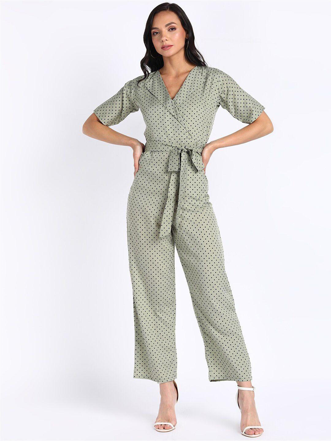 vahson polka dot printed crepe basic jumpsuit