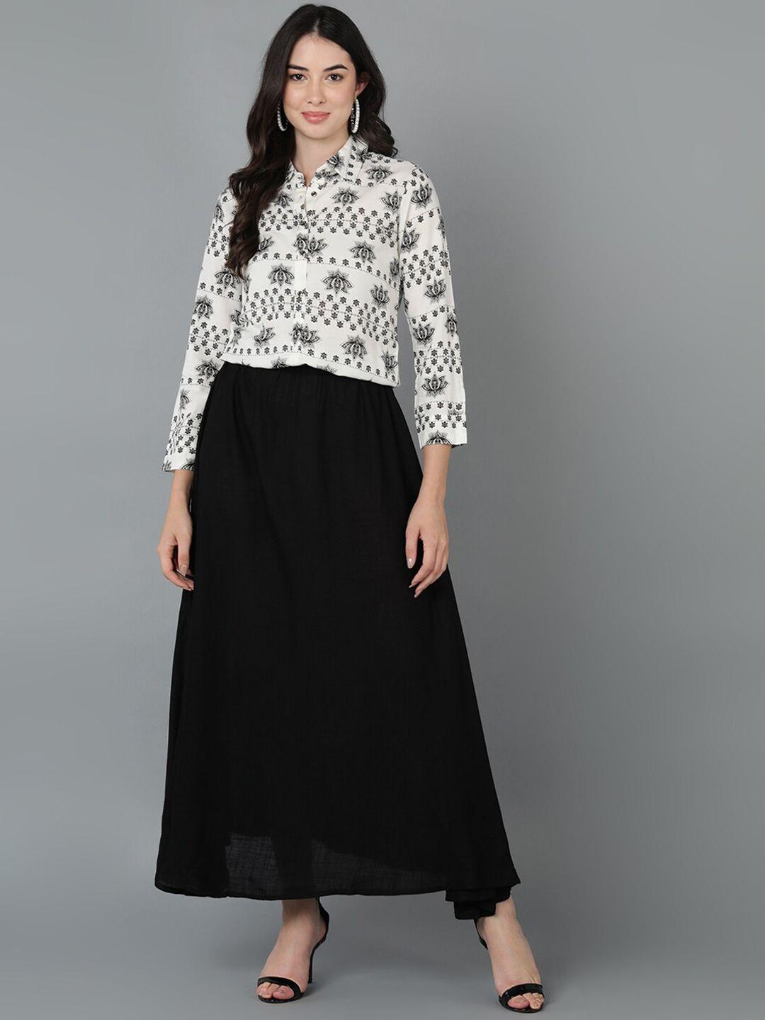 vahson printed shirt collar shirt with skirt