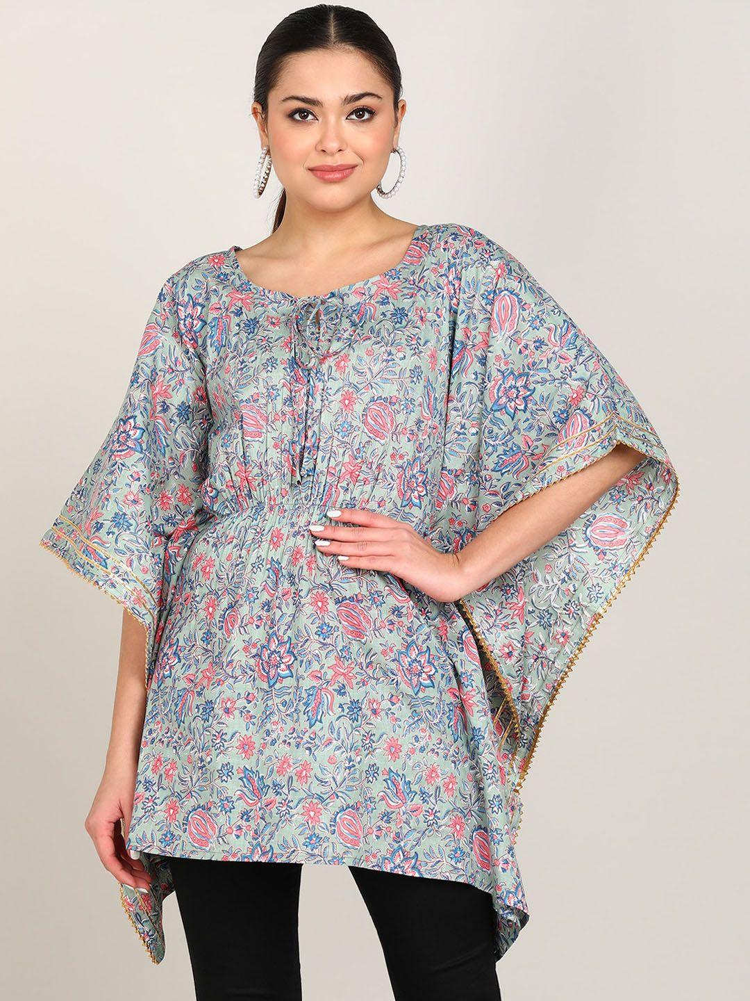 vahson tie-up neck floral printed gotta patti flared sleeves kaftan kurti