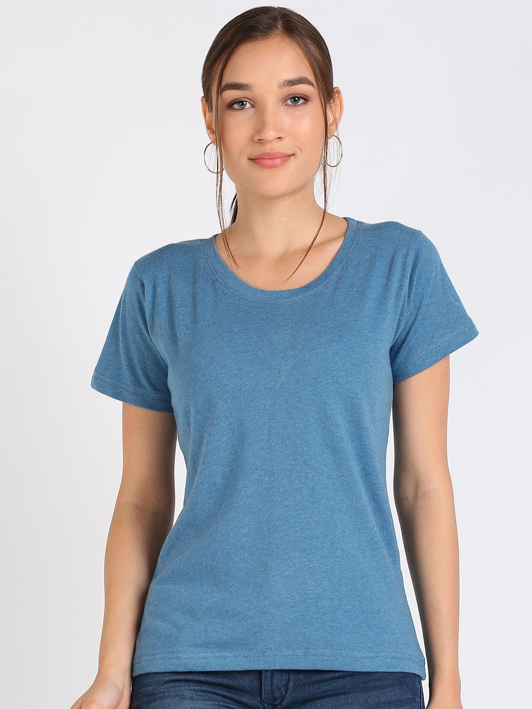vahson women blue pure cotton slim fit t-shirt