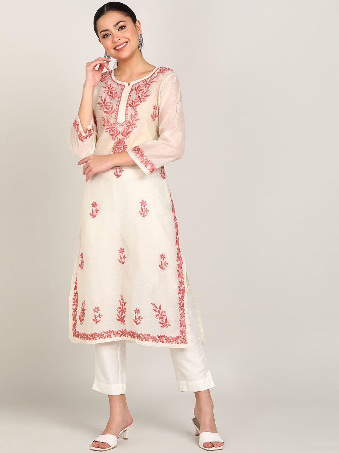 vahson women floral embroidered chikankari straight kurta