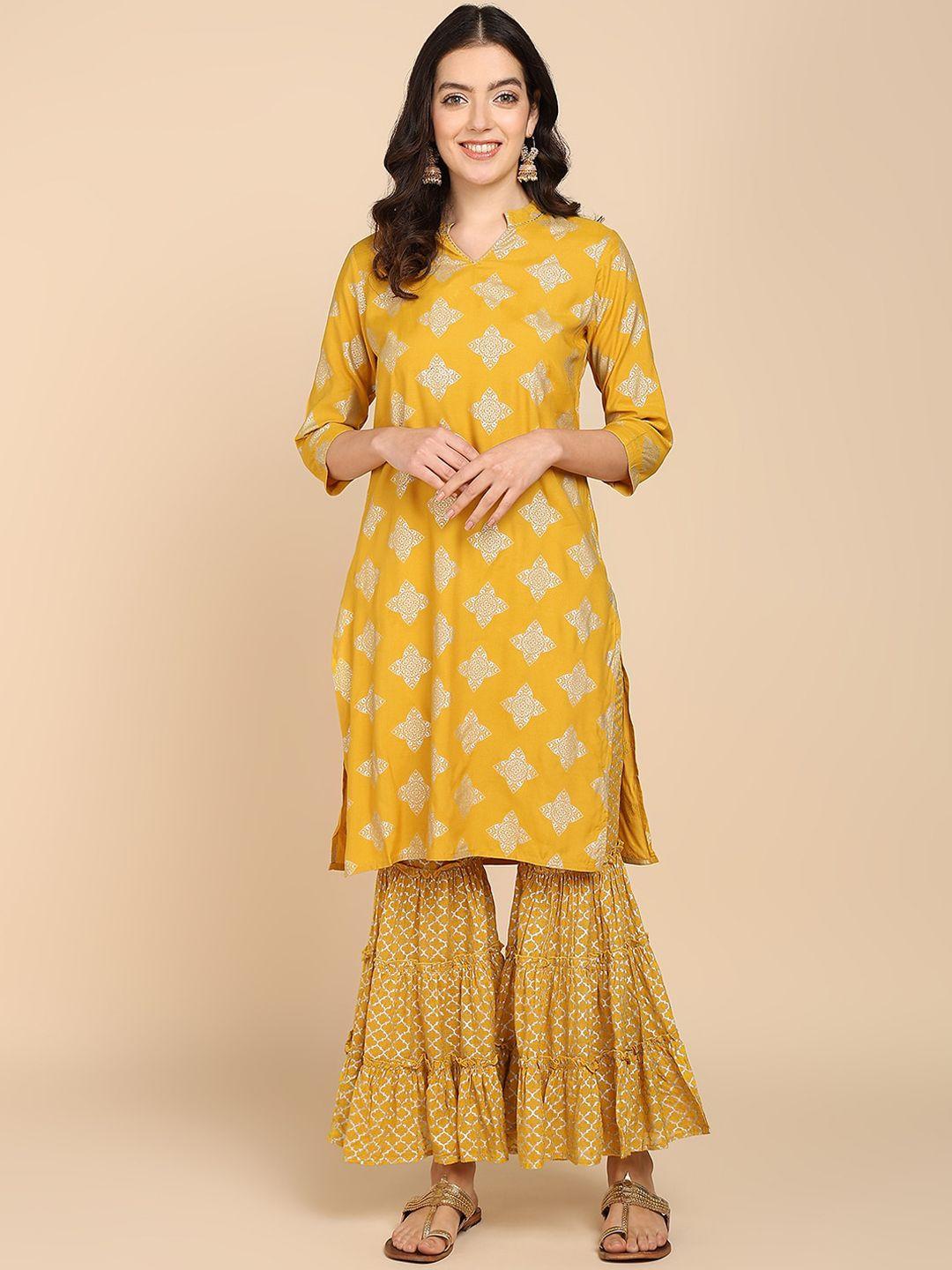 vahson women floral printed regular pure cotton kurta with sharara