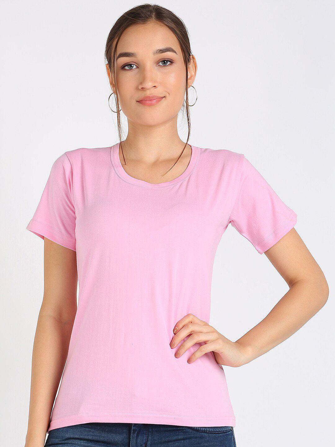 vahson women pink v-neck pure cotton pockets slim fit t-shirt