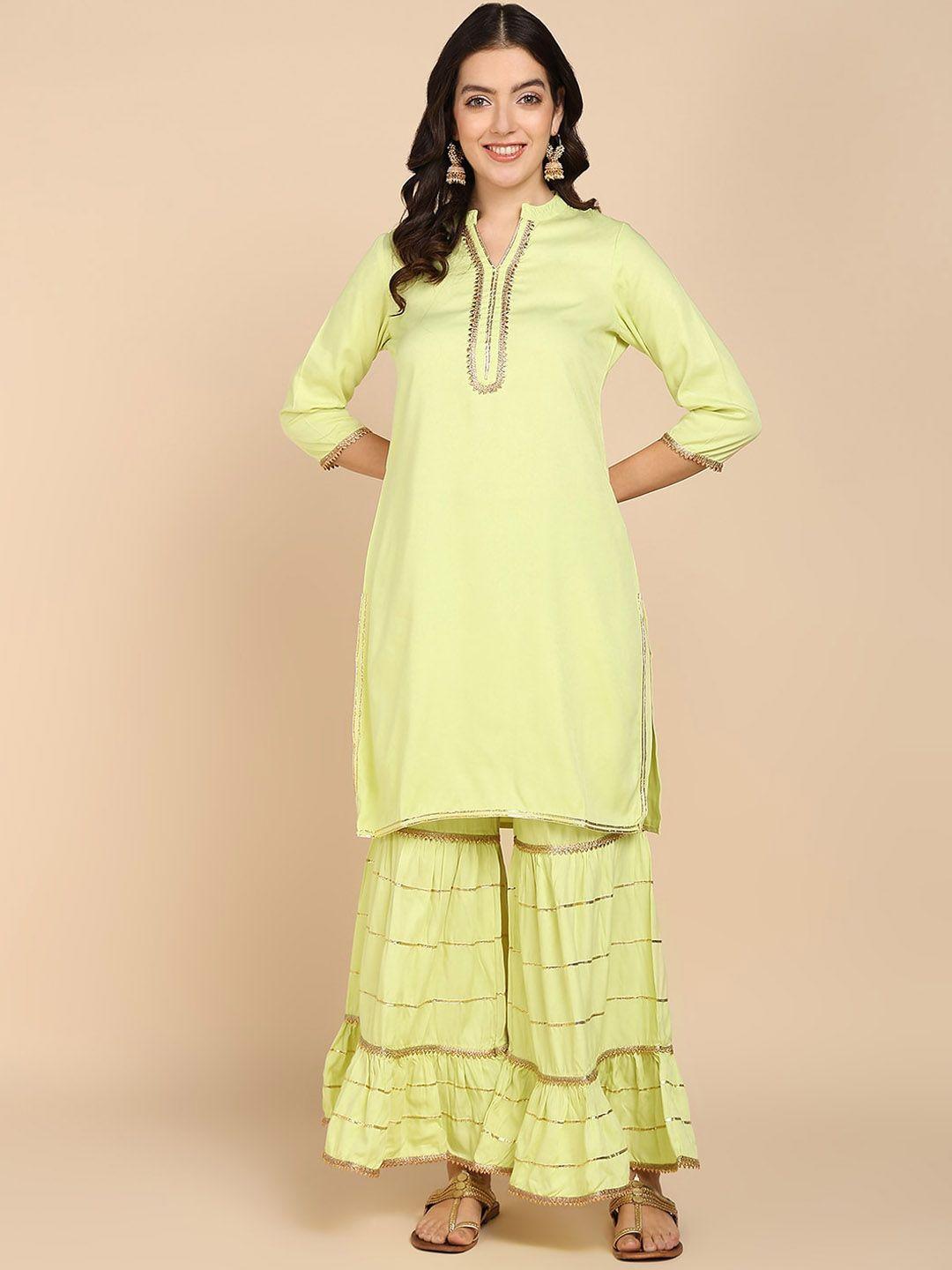 vahson women printed regular pure cotton kurta with sharara