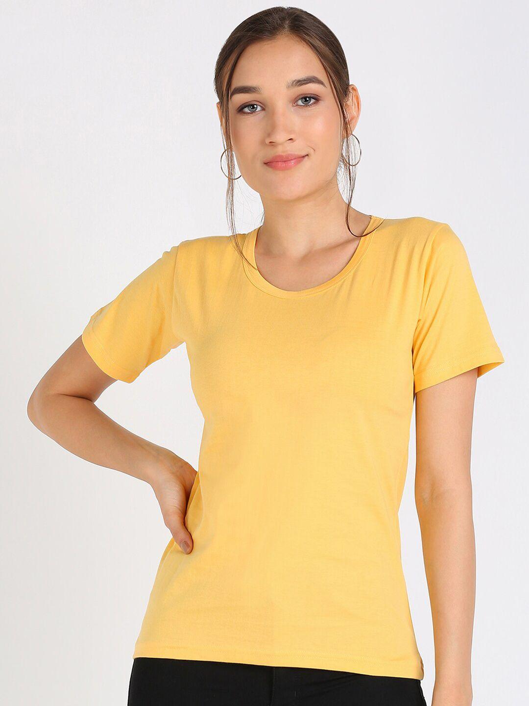 vahson women yellow polo collar pure cotton pockets slim fit t-shirt