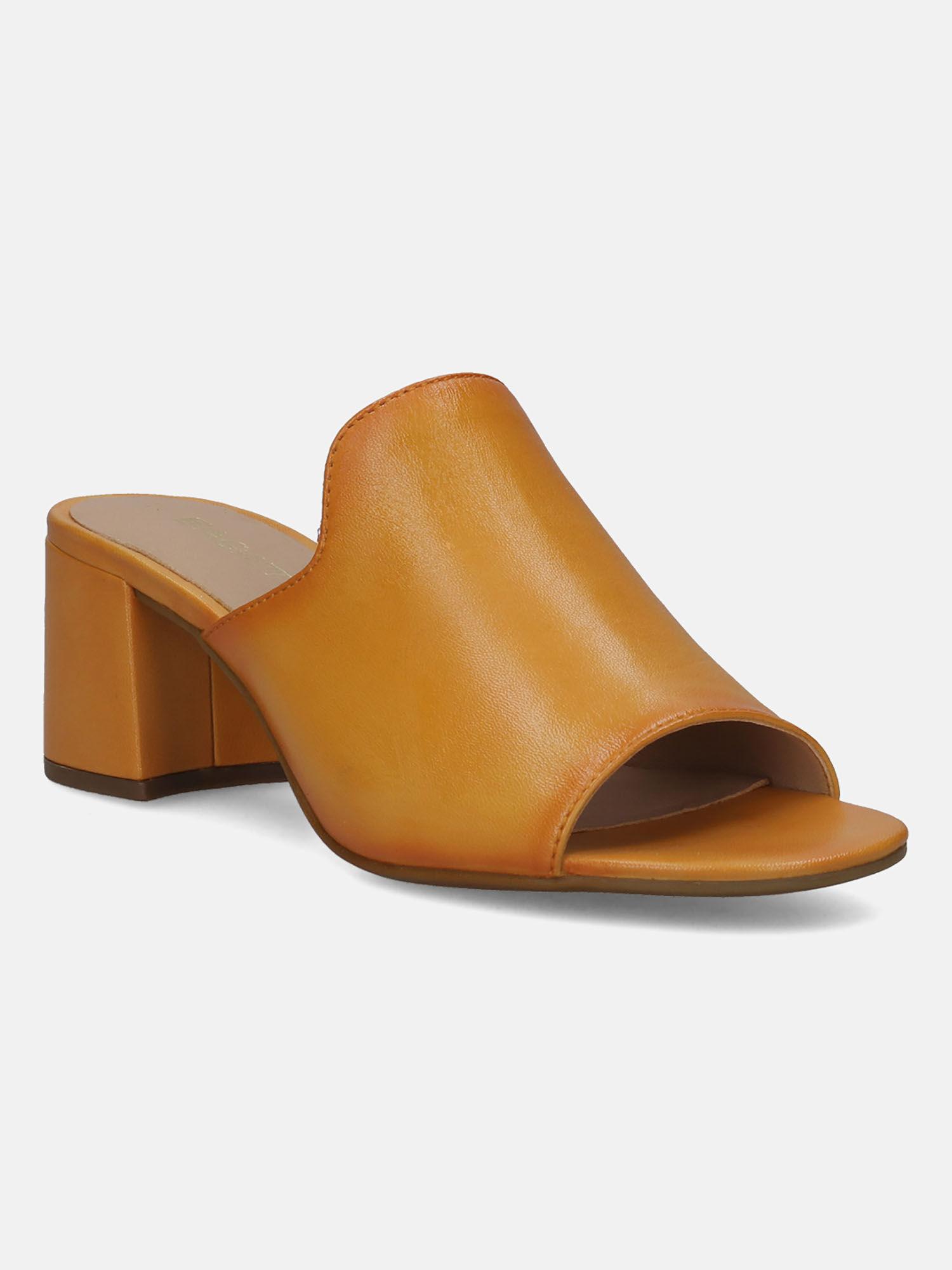 vaiana mustard women leather heeled mules