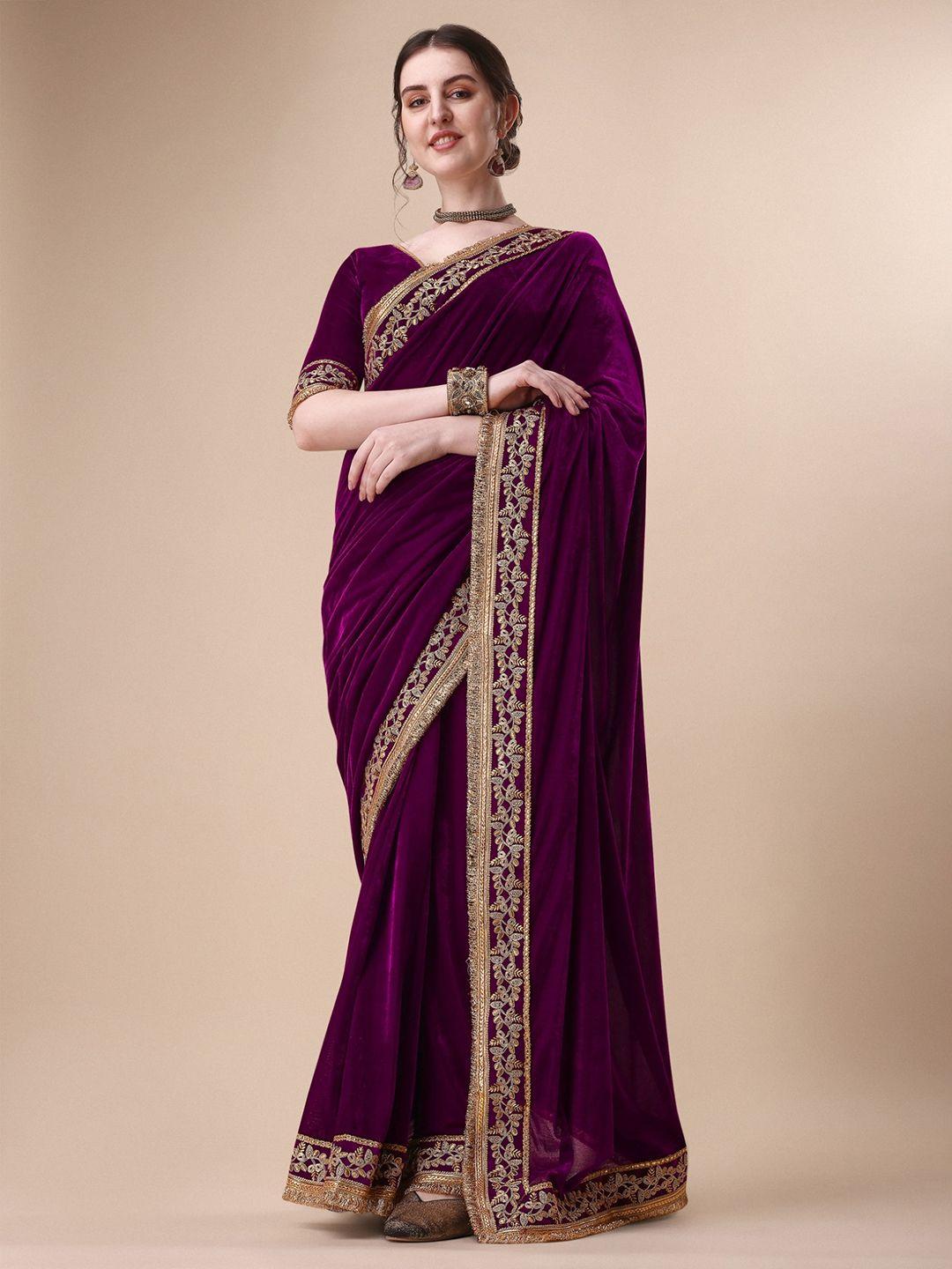 vaidehi fashion embroidered bordered velvet saree