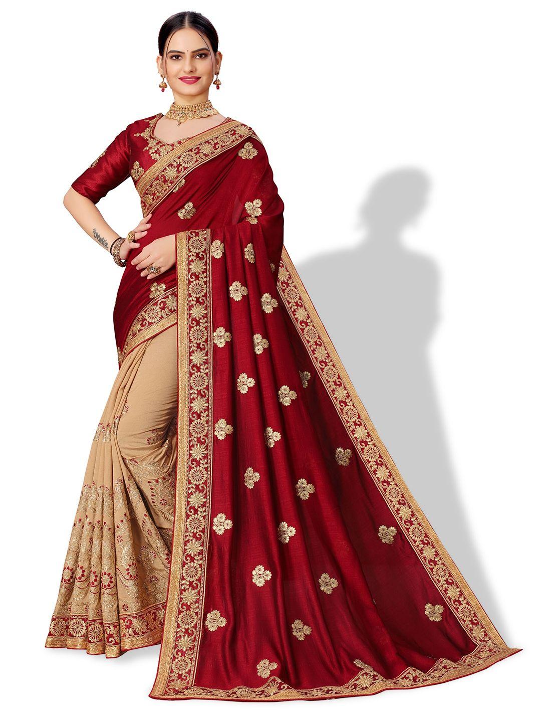 vaidehi fashion floral embroidered pure silk half and half saree