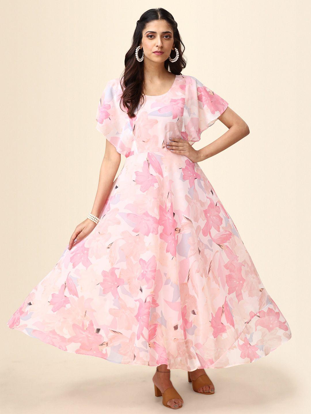 vaidehi fashion floral print flared sleeve georgette maxi dress