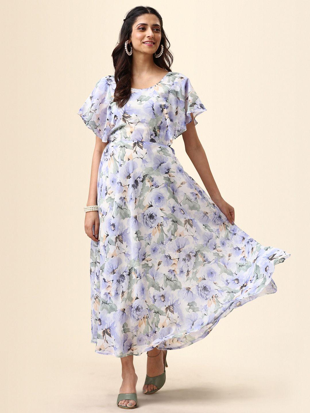 vaidehi fashion floral print flared sleeve georgette maxi dress