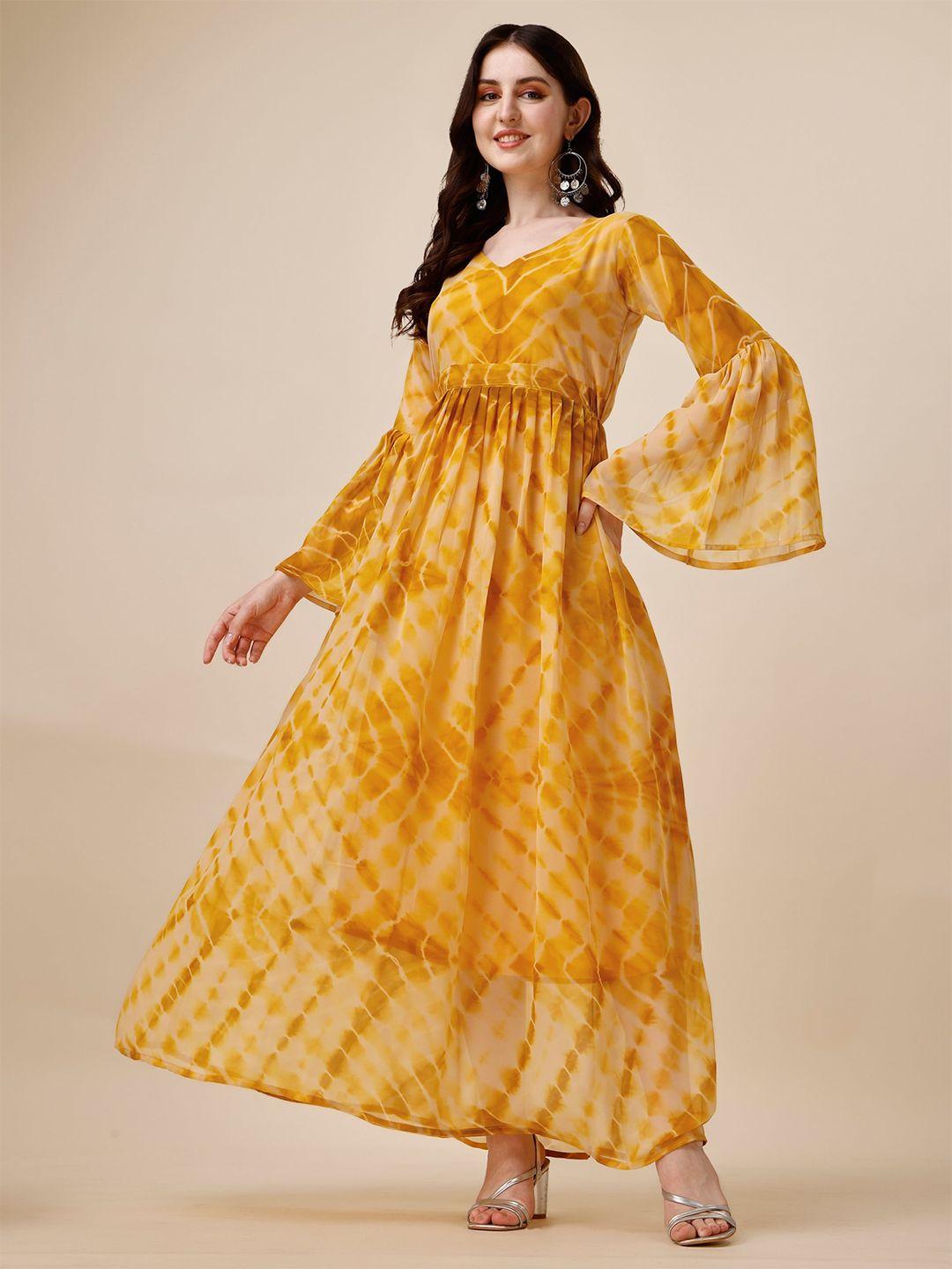 vaidehi fashion tie and dye bell sleeve tiered georgette maxi dress