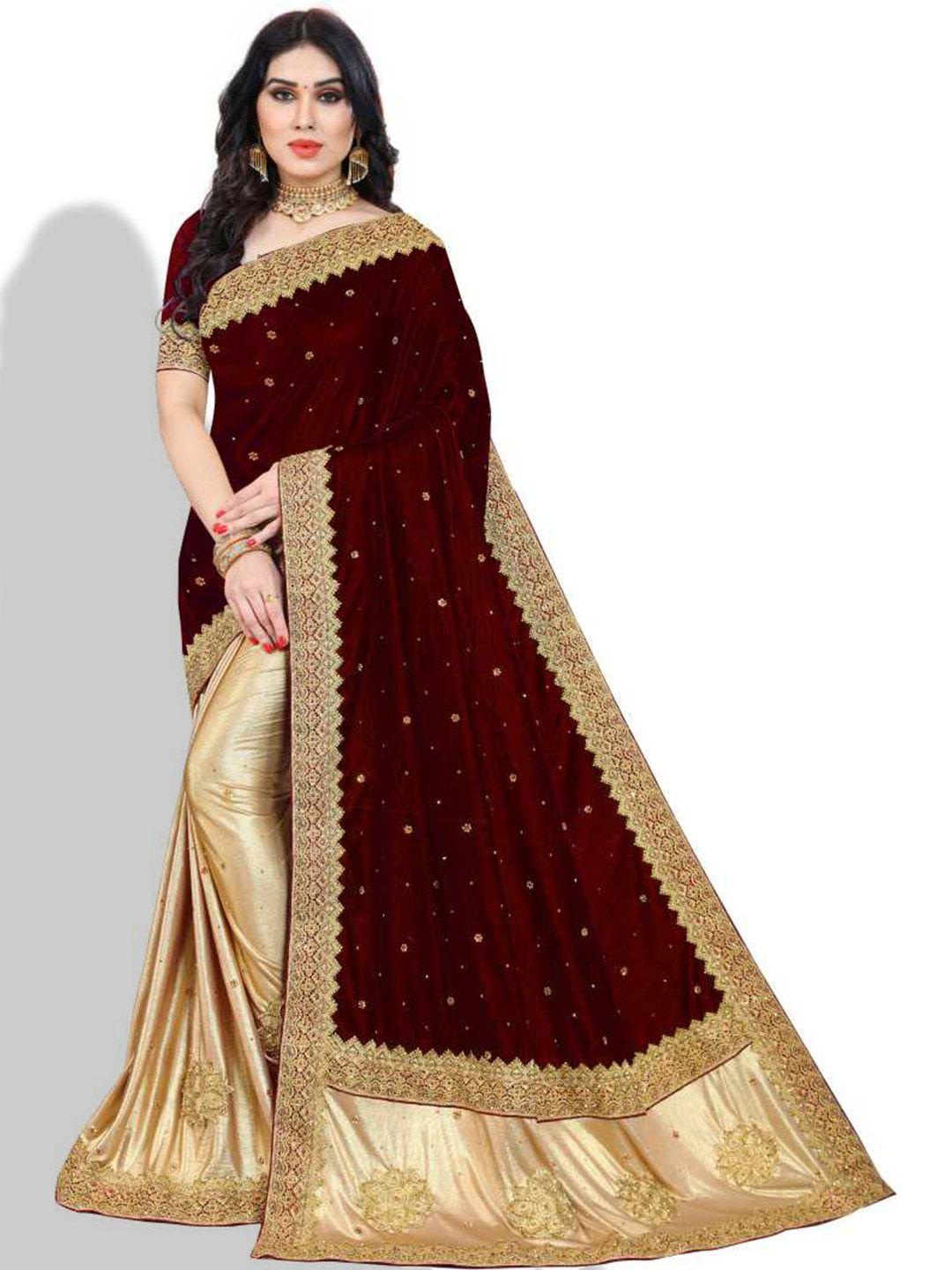 vaidehi fashion embellished embroidered velvet half and half saree