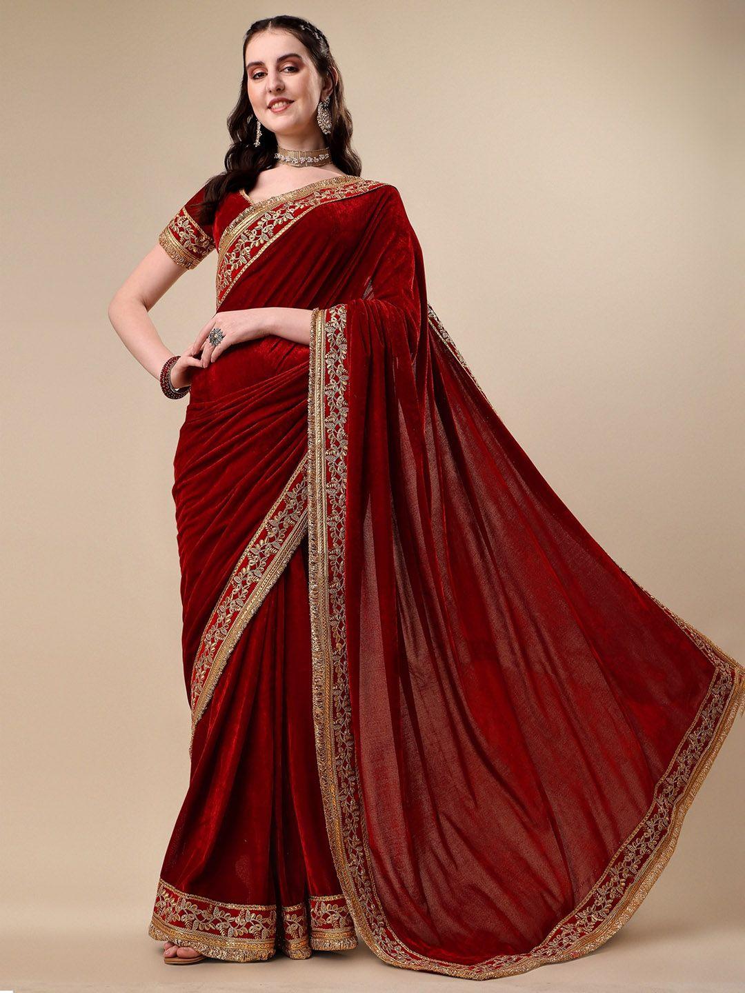 vaidehi fashion embroidered lace work velvet saree