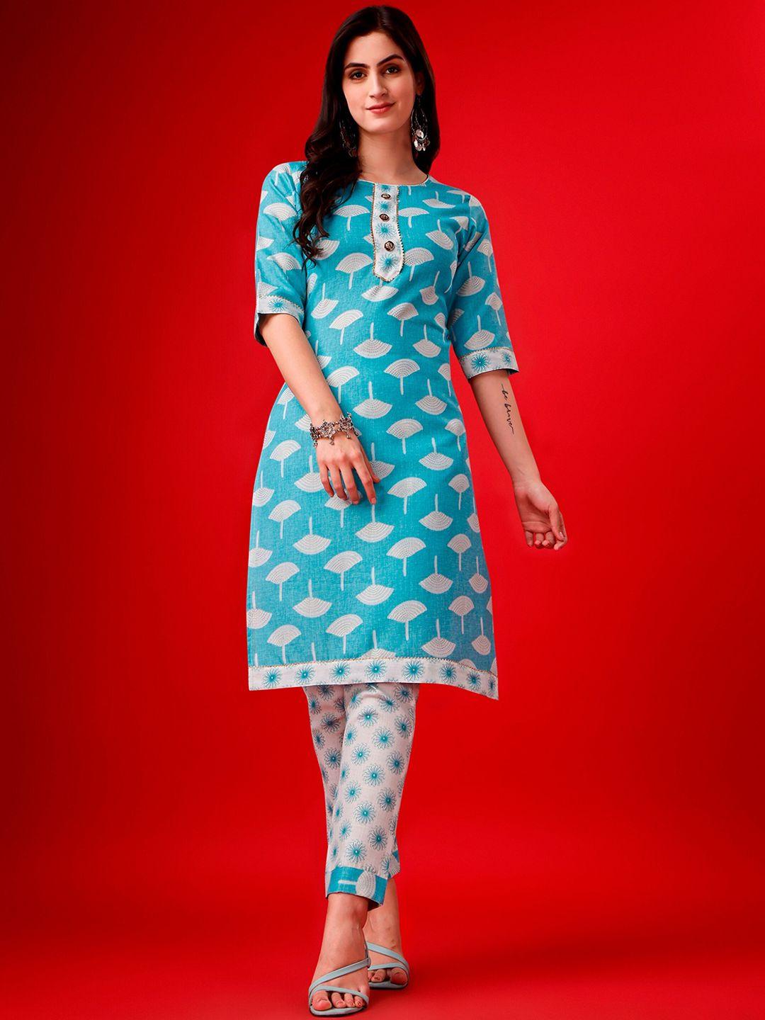 vaidehi fashion floral printed regular gotta patti kurta with trousers