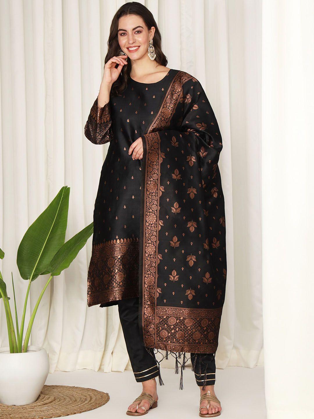 vaidehi fashion floral woven design banarasi jacquard kurta with trousers & dupatta