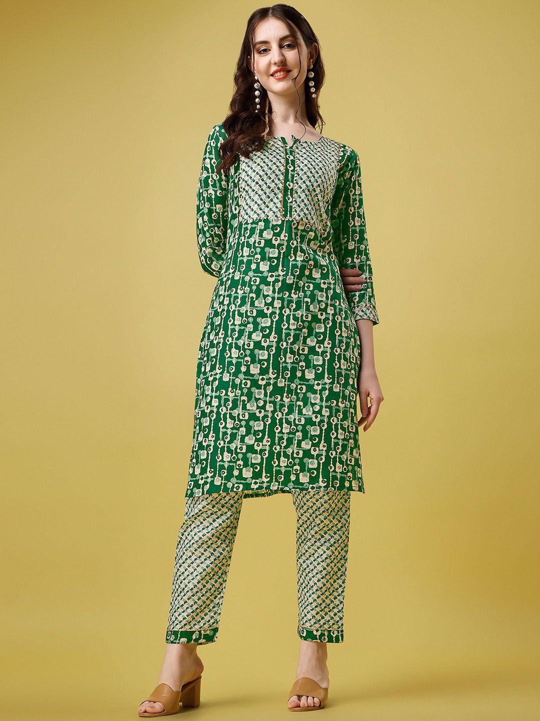 vaidehi fashion geometric printed gotta patti kurti with trousers