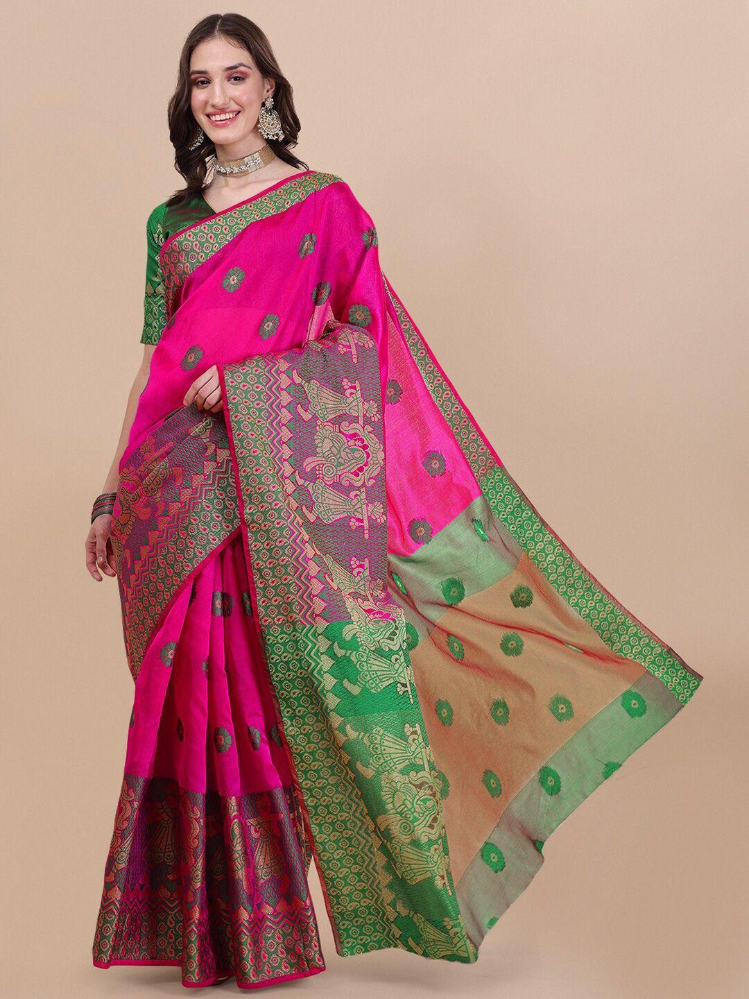 vaidehi fashion pink & green ethnic motifs  banarasi saree