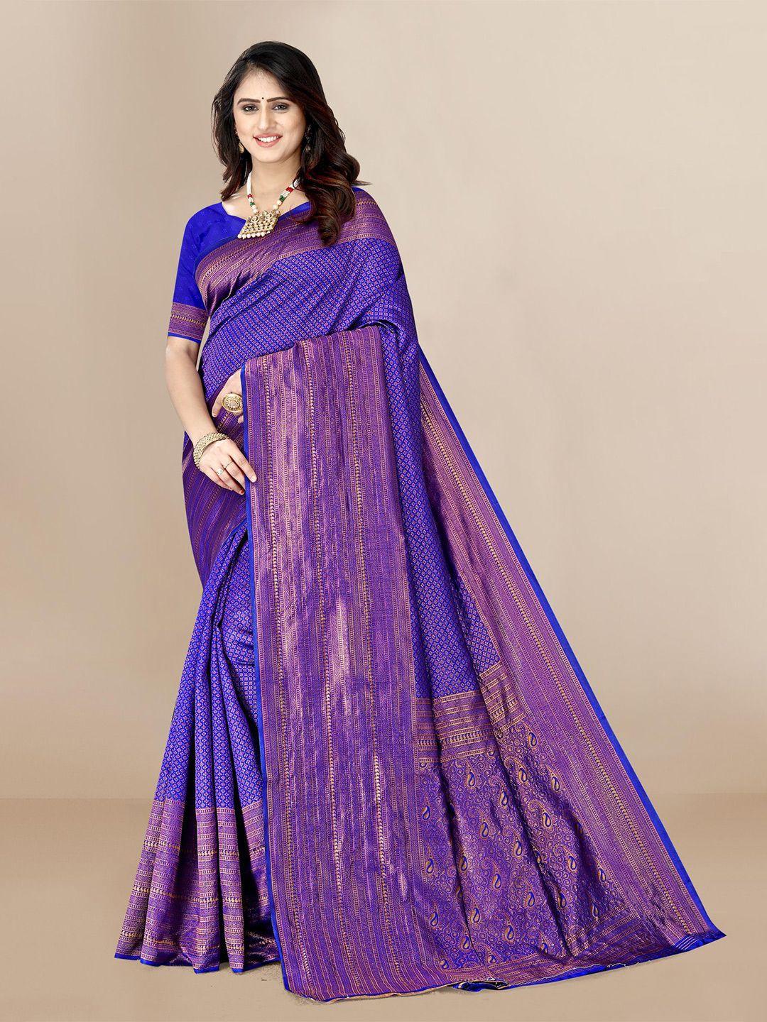 vairagee blue & gold-toned woven design zari saree