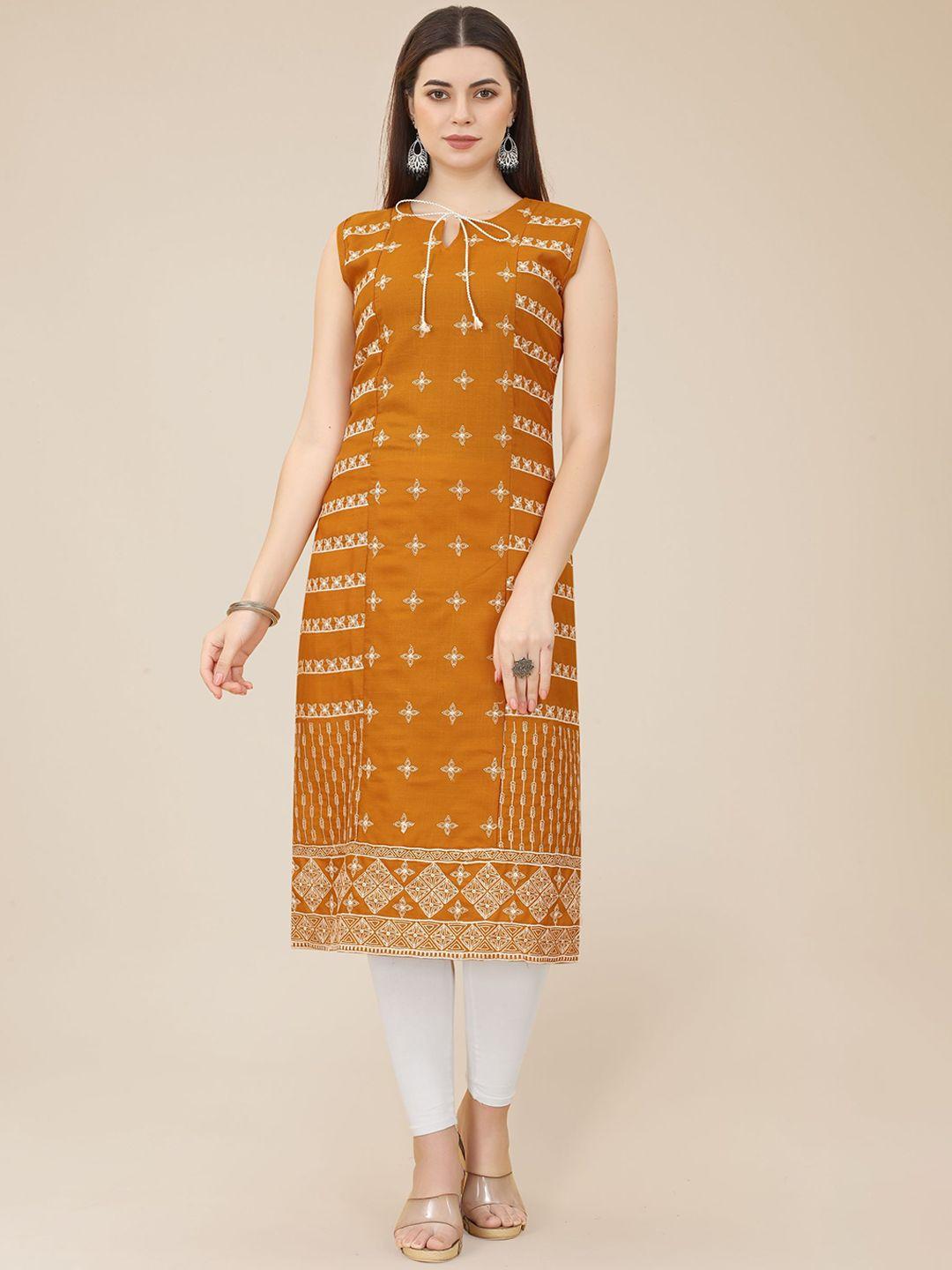 vairagee ethnic motifs embroidered tie up neck thread work pure cotton kurta