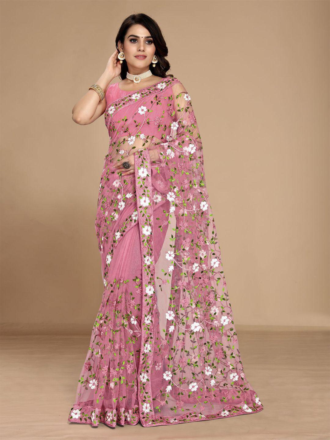 vairagee floral embroidered net fusion saree