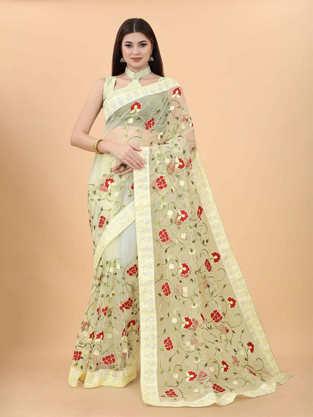 vairagee floral embroidered net saree