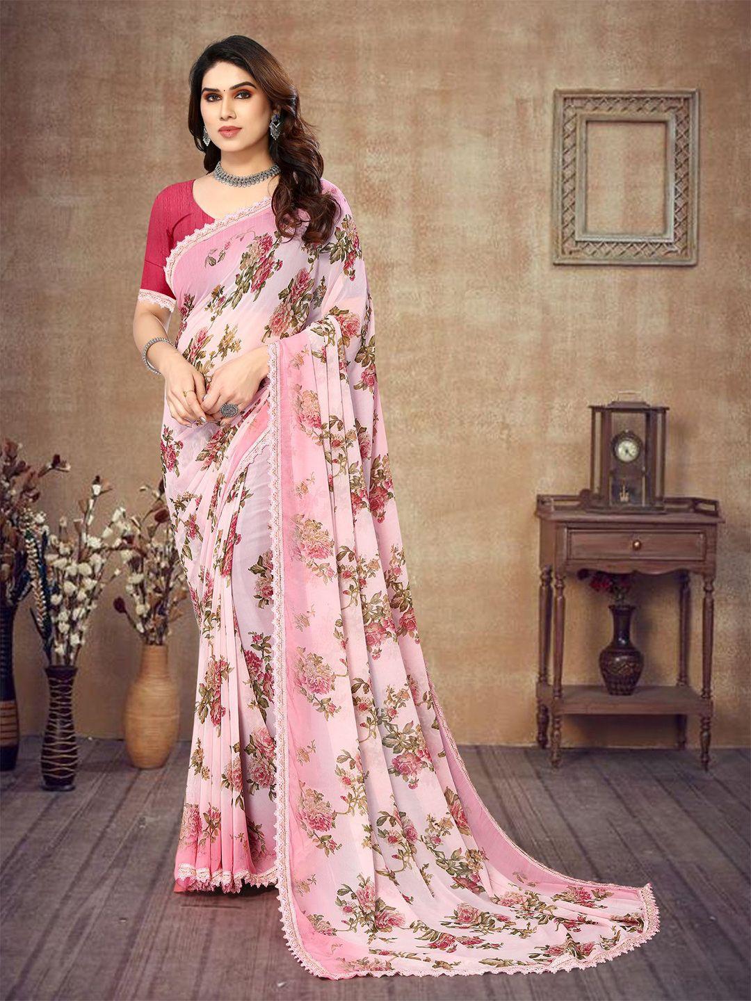 vairagee floral printed lace-up poly georgette saree