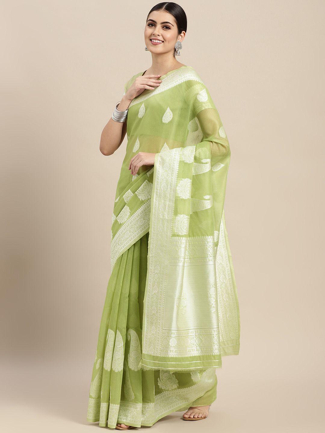 vairagee green & white ethnic motifs pure cotton saree