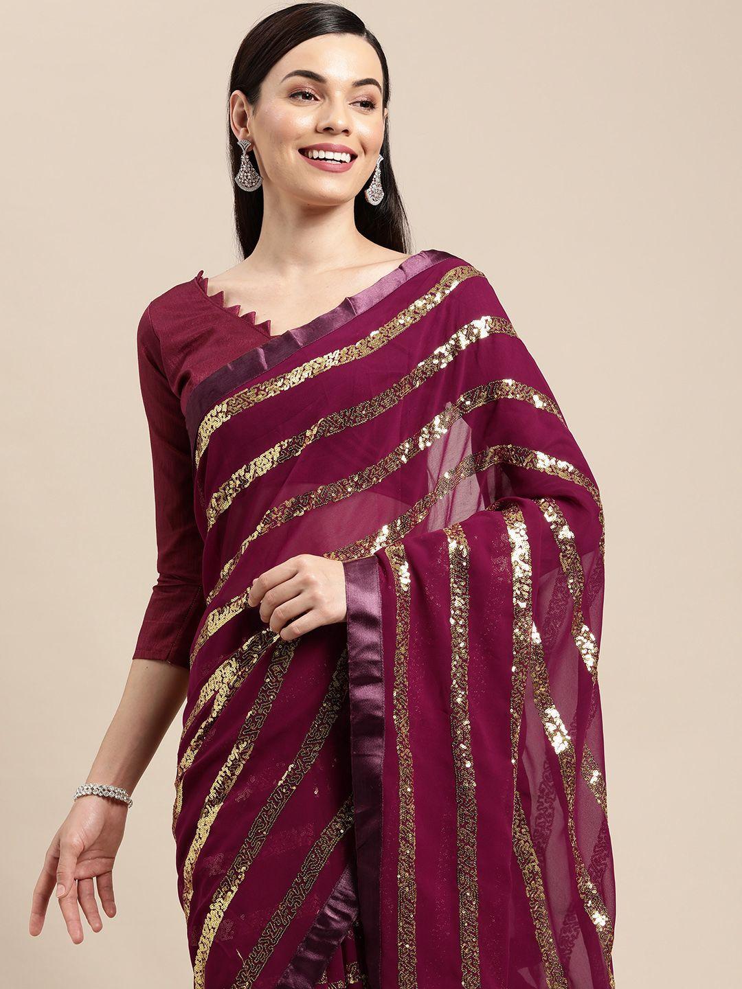 vairagee magenta & gold-toned striped sequinned pure georgette saree