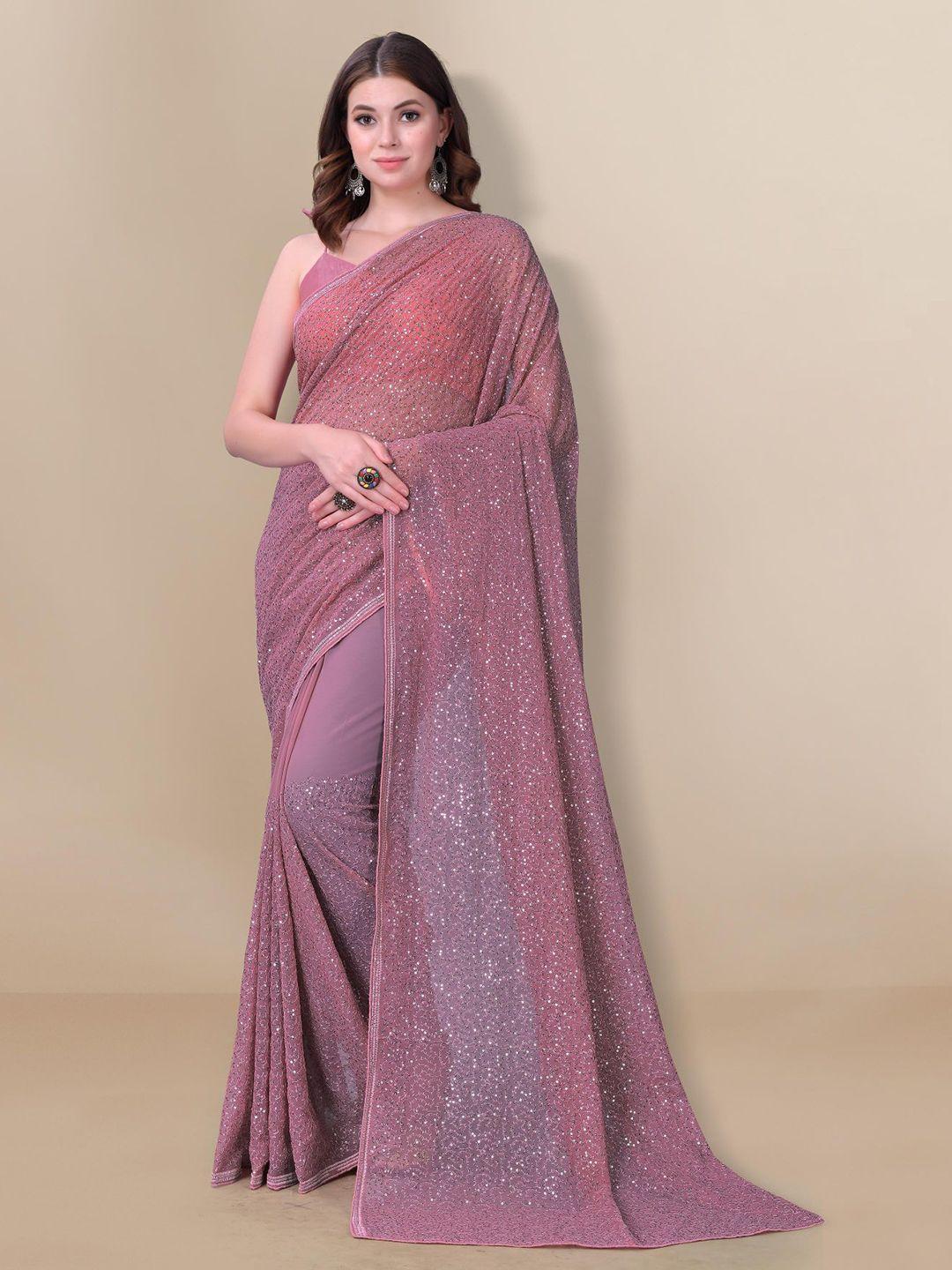 vairagee pink embellished sequinned poly georgette saree