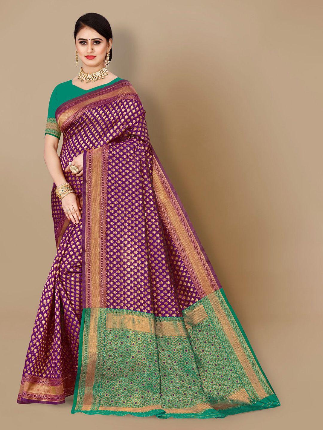 vairagee purple & green woven design zari silk blend saree