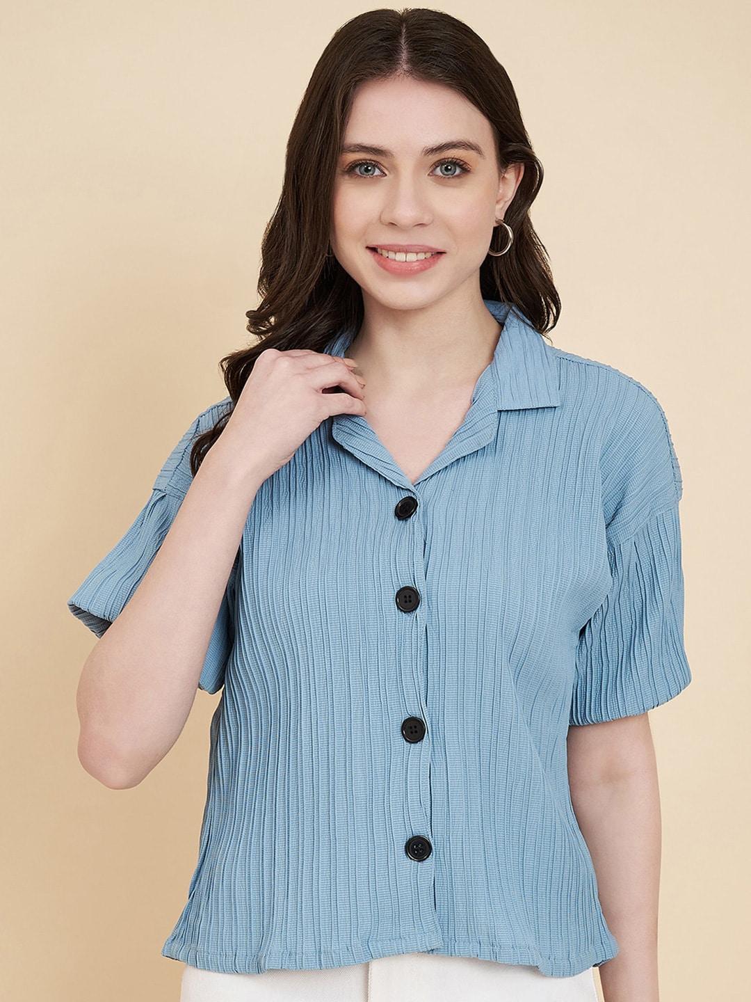vairagee women blue classic boxy striped casual shirt