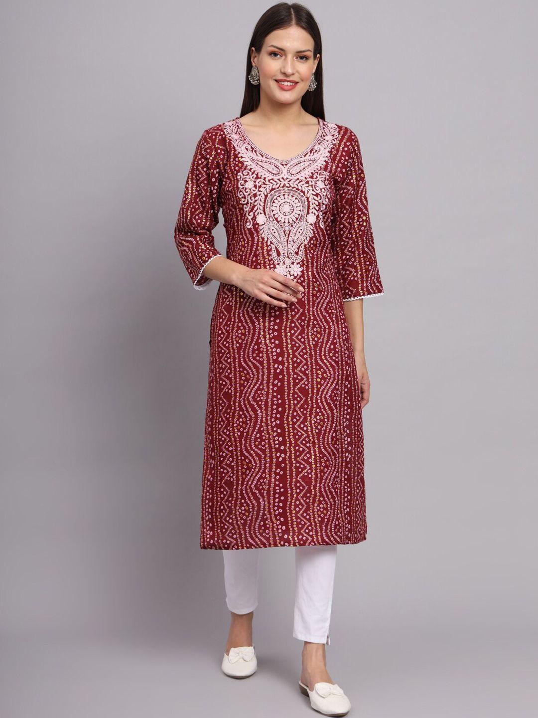 vairagee women maroon & falu red ethnic motifs printed sequinned kurta