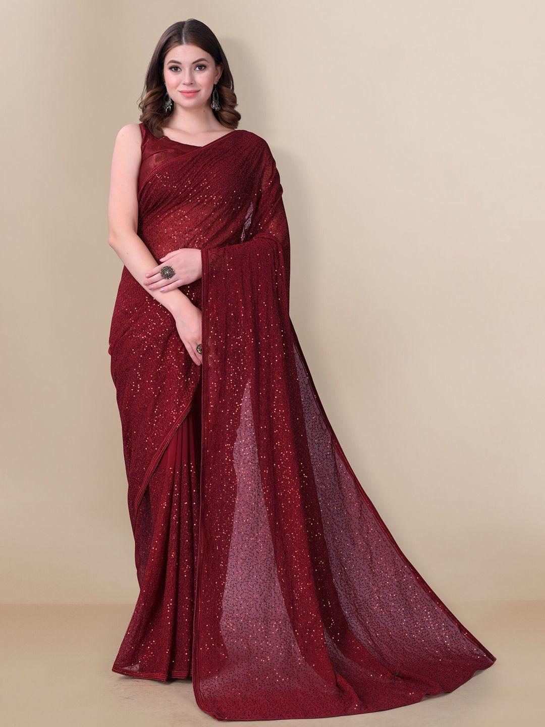vairagee women maroon embellished sequinned pure georgette saree