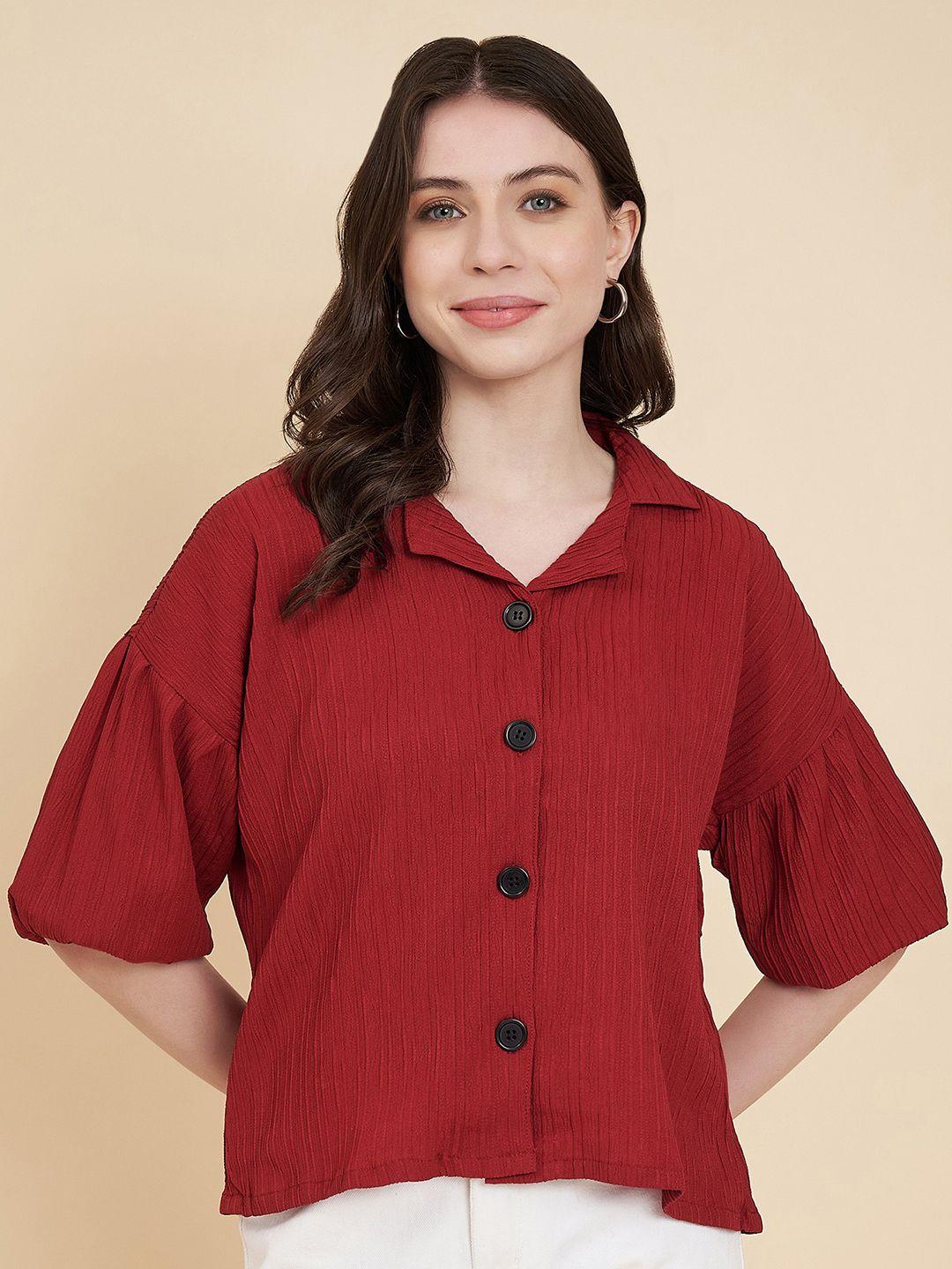 vairagee women red classic boxy striped casual shirt